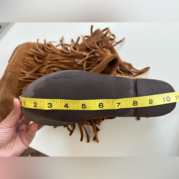 Minnetonka 3 layer fringe Bohemian Boho Leather Suede Boots Size 10 - Picture 9 of 11